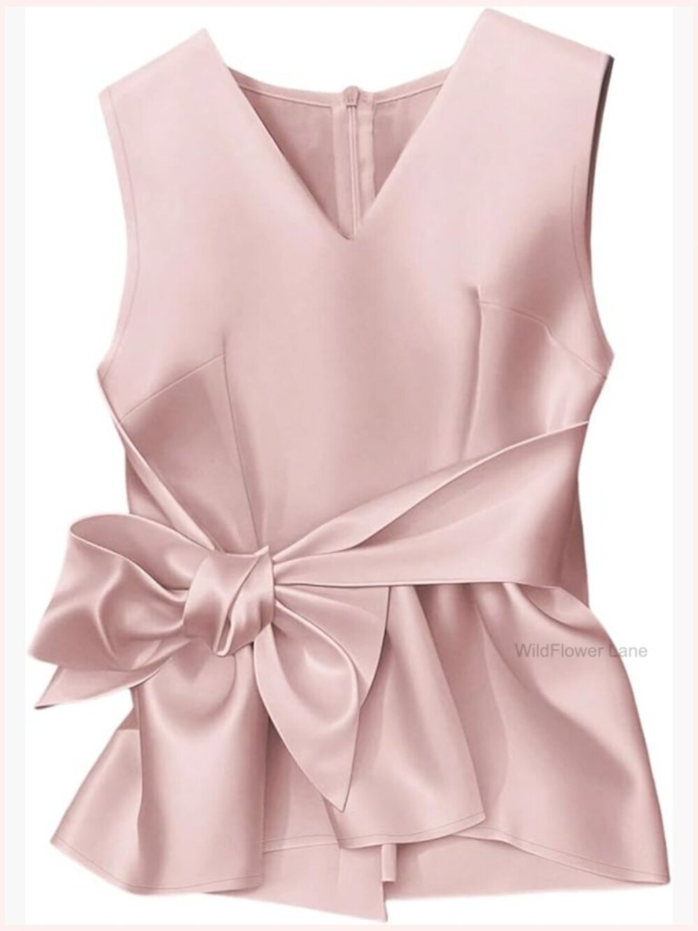 Satin Tank Top with Tie Bow V Neck Ruffle Peplum Blouse Dressy Work Top